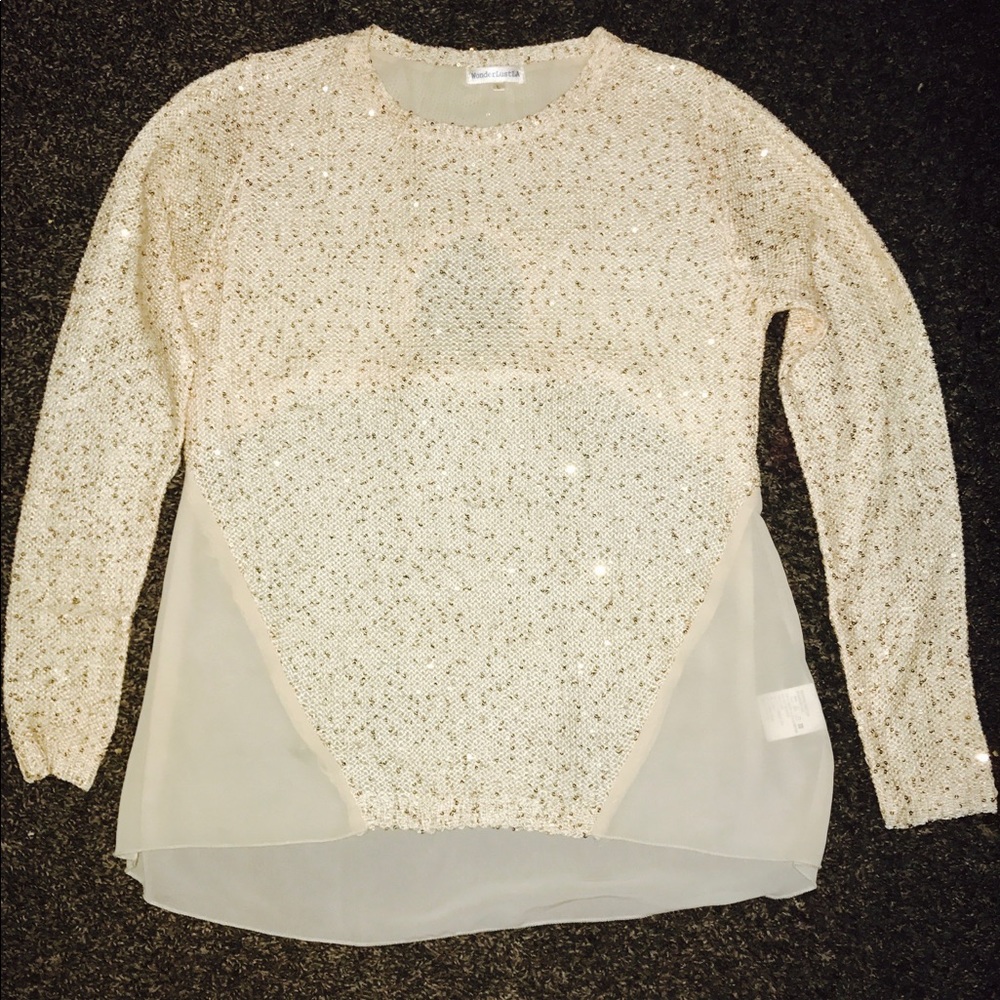 Cream knitted/ chiffon sweater